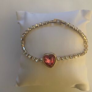 Radiant Pink Heart Bracelet for Women -Gold Tennis Chain Jewelry - Valentines